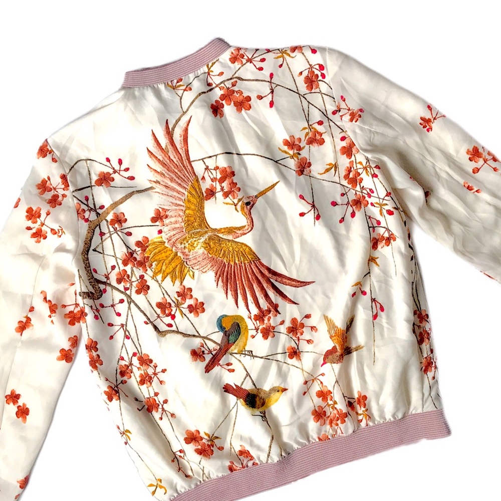 Zara S TRF Floral Cherry Blossom Bomber Jacket